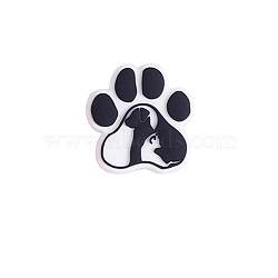 Dog Paw Print Silicone Focal Beads, Chewing Beads For Teethers, DIY Nursing Necklaces Making, Black, 29.5x27x8mm(FIND-SZC0015-173)