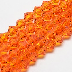 Imitate Austrian Crystal Bicone Glass Beads Strands, Grade AA, Faceted, Dark Orange, 4x4mm, Hole: 1mm, about 82~85pcs/strand, 30.5~31cm(GLAA-F029-4x4mm-11)