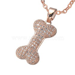 Bone Stainless Steel Rhinestone Pendant Necklaces for Women, Rose Gold, 19.69 inch(50cm)(RR3458-2)