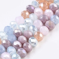 Glass Beads Strands, AB Color Plated, Faceted, Rondelle, Pink, 3.5x3mm, Hole: 0.8mm, about 132~140pcs/strand, 14.80 inch~15.16 inch(37.6cm~38.5cm)(X-GLAA-T006-16F)