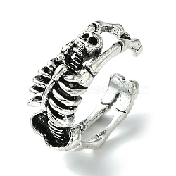 Skeleton Alloy Open Cuff Rings, Lead Free & Cadmium Free, Antique Silver, 10mm, Inner Diameter: Adjustable(RJEW-K275-01AS)