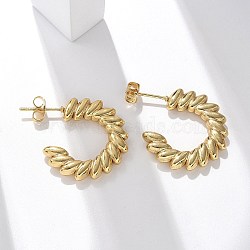 304 Stainless Steel Stud Earrings, C-Shaped, Ion Plating(IP), Real 18K Gold Plated, 23.5x22.5x3.5mm(EJEW-L296-004G)