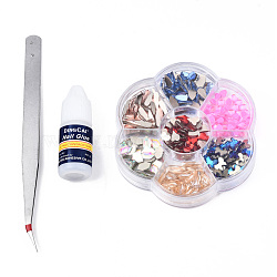 Nail Art Sets, with K9 Glass Cabochons, with Nail Glue and Tweezers, Mixed Shapes, Mixed Color, 83x83x15mm(MRMJ-N030-09)