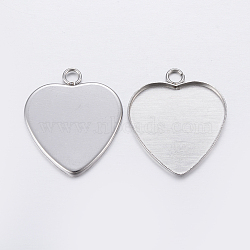 201 Stainless Steel Pendant Cabochon Settings, Plain Edge Bezel Cups, Heart, Stainless Steel Color, Tray: 20x20mm, 24x21x1.5mm, Hole: 2.5mm(STAS-P198-13A)