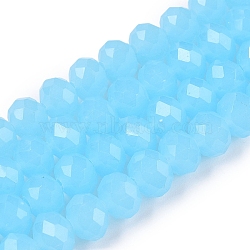 Glass Beads Strands, Imitation Jade, Faceted, Rondelle, Cyan, 8x6mm, Hole: 1mm, about 64~65pcs/strand, 40~41cm(EGLA-A044-J8mm-D04)