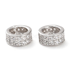 925 Sterling Silver Beadss, Cubic Zirconia Spacer Beads, Column, Real Platinum Plated, 6x3mm, Hole: 1.2mm(STER-K176-19A-P)