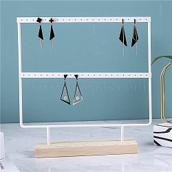 2-Tier Iron Earring Display Stands with Wooden Base, Tabletop Jewelry Organizer Rack for Earrings Storage, Rectangle, White, 25x7x27cm(PW-WG18730-02)