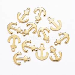 201 Stainless Steel Charms, Anchor, Real 18K Gold Plated, 12x9x1mm, Hole: 1.2mm(STAS-H557-18G)