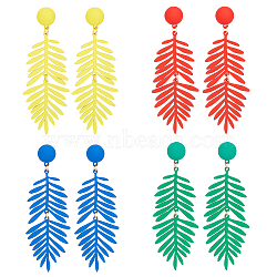 4 Pairs 4 Colors Alloy Leaf Dangle Stud Earrings with 925 Sterling Silver Pins, Long Drop Earrings for Women, Mixed Color, 70mm, Pin: 0.8mm, 1 Pair/color(EJEW-AN0002-61)