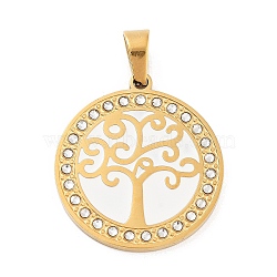 304 Stainless Steel Pendant, with Rhinestone and Enamel, Golden, Tree of Life, 27.5x25x2.4mm, Hole: 6x4mm(STAS-M062-01G-C)