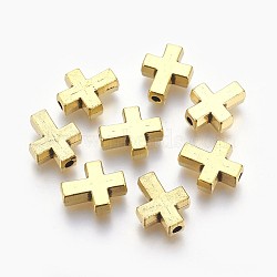 Tibetan Style Alloy Beads, Cadmium Free & Lead Free, Cross, Antique Golden, 15x12x5mm, Hole: 2mm(TIBEB-A134914-AG-LF)