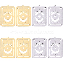 20Pcs 2 Colors 304 Stainless Steel Pendants, Rectangle with Star and Moon, Golden & Stainless Steel Color, 31.5x22.5x1mm, Hole: 1.6mm, 10pcs/color(STAS-SZ0003-11)