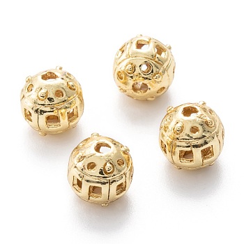 Alloy Hollow Beads, Round, Cadmium Free & Lead Free, Real 18K Gold Plated, 8x7~8mm, Hole: 1.5~2mm