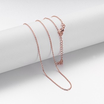 Brass Chain Necklaces, Cable Chain, with Lobster Clasps, Rose Gold, 17 inch