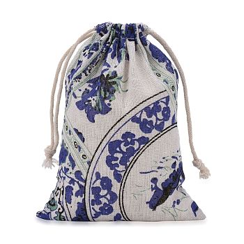 Burlap Packing Pouches, Drawstring Bags, Royal Blue, 17.3~18.2x13~13.4cm