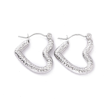 Non-Tarnish 304 Stainless Steel Heart Hoop Earrings for Women, Stainless Steel Color, 20x18.5x3mm, Pin: 0.8mm