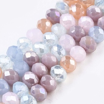 Glass Beads Strands, AB Color Plated, Faceted, Rondelle, Pink, 3.5x3mm, Hole: 0.8mm, about 132~140pcs/strand, 14.80 inch~15.16 inch(37.6cm~38.5cm)