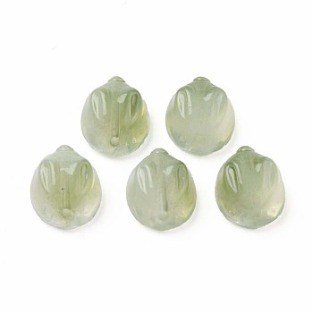 Two Tone Transparent Spray Painted Glass Beads, Rabbit, Olive Drab, 14x12x8mm, Hole: 1.4mm