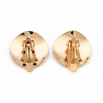 Brass Clip-on Earring Setting, Nickel Free, Twist Flat Round, Real 18K Gold Plated, 20x8mm, Hole: 1.8mm