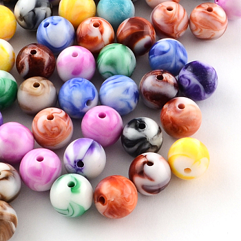 Opaque Acrylic Beads, Round, Mixed Color, 8mm, Hole: 1.5mm, about 1800pcs/500g