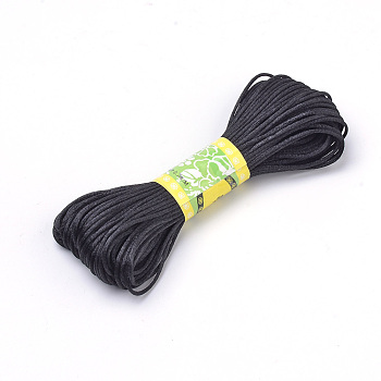 Polyester Rattail Satin Cord, for Chinese Knotting, Jewelry Making, Black, 1.5mm, about 21.87 yards(20m)/bundle, 10bundles/bag