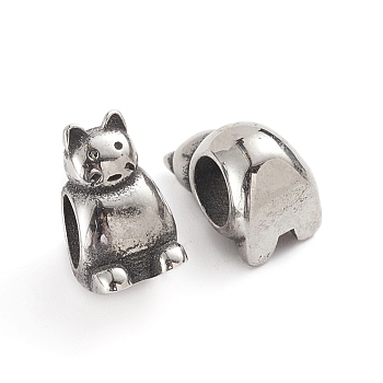 304 Stainless Steel European Beads, Large Hole Beads, Cat, Antique Silver, 12.2x7.5x8.5mm, Hole: 5mm