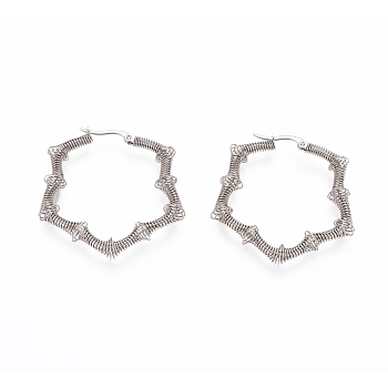 Long-Lasting Plated 304 Stainless Steel Wire Wrapped Hoop Earrings, Hypoallergenic Earrings, Star, Stainless Steel Color, 41x40x6.5mm, Pin: 1x0.6mm