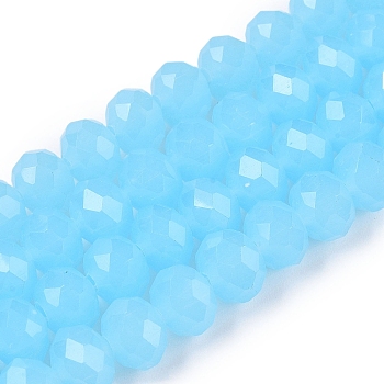 Glass Beads Strands, Imitation Jade, Faceted, Rondelle, Cyan, 8x6mm, Hole: 1mm, about 64~65pcs/strand, 40~41cm