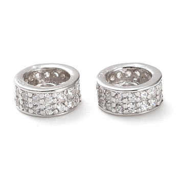 925 Sterling Silver Beadss, Cubic Zirconia Spacer Beads, Column, Real Platinum Plated, 6x3mm, Hole: 1.2mm