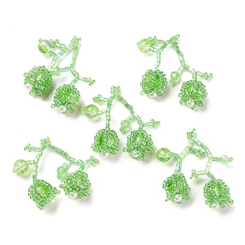 Seed & Acrylic & ABS Plastic Pearl Beaded Pendants, Cherry Charms, Lime Green, 30~32x33~35x12~13mm, Hole: 1.2~1.4mm