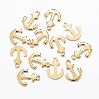 201 Stainless Steel Charms, Anchor, Golden, 12x9x1mm, Hole: 1.2mm