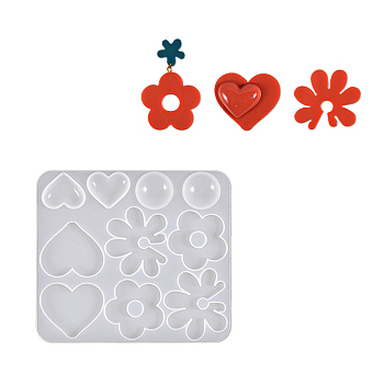DIY Irregular Shape Pendant Silicone Molds, Resin Casting Molds, for UV Resin, Epoxy Resin Jewelry Making, Heart/Flower, White, 113x127x5mm, Inner Diameter: 23.5~45x23.5~41mm