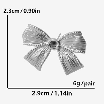 304 Stainless Steel Stylish Bowknot Stud Earrings, Silver, 23x29mm