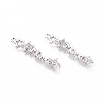 Brass Micro Pave Clear Cubic Zirconia Links connectors, Word MAMA and Star, for Mother's Day, Clear, Mixed Color, 5.5x26x2mm, Hole: 1.2mm