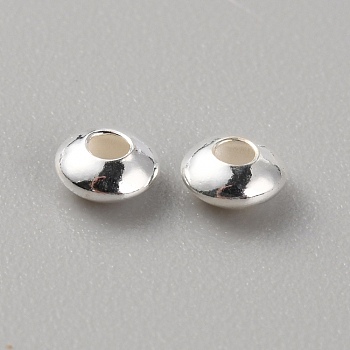 50Pcs 925 Sterling Silver Beads, with Silver Polishing Cloth, Rondelle, Silver, 4x2mm, Hole: 1.4mm