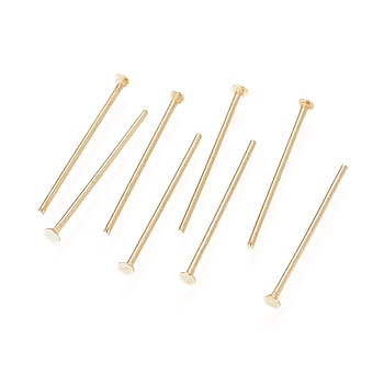 304 Stainless Steel Flat Head Pins, Real 24K Gold Plated, 22 Gauge, 15.3x0.6mm, Head: 1.4mm