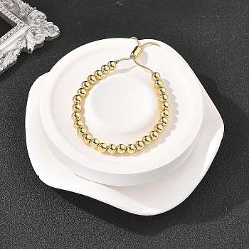 Rack Plating Brass Round Beaded Slider Bracelet for Women, Lead Free & Cadmium Free, Real 18K Gold Plated, Beads: 6mm, Inner Diameter: 1-3/4~2-5/8 inch(4.35~6.65cm)