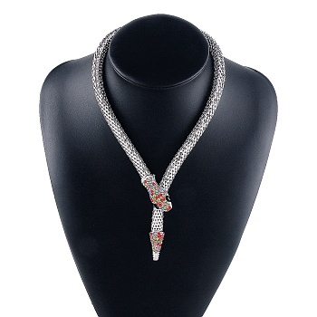 Alloy Popcorn Chain Necklaces, Colorful Rhinestone Magnetic Snake Necklace, Platinum, 22.05 inch(56cm)