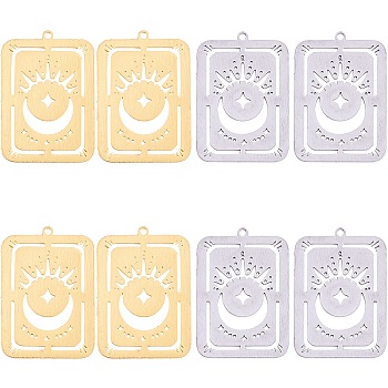 20Pcs 2 Colors 304 Stainless Steel Pendants, Rectangle with Star and Moon, Golden & Stainless Steel Color, 31.5x22.5x1mm, Hole: 1.6mm, 10pcs/color