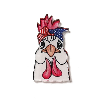 Independence Day Printed Acrylic Pendants, Rooster, 44.5x22.5x2mm, Hole: 1.5mm