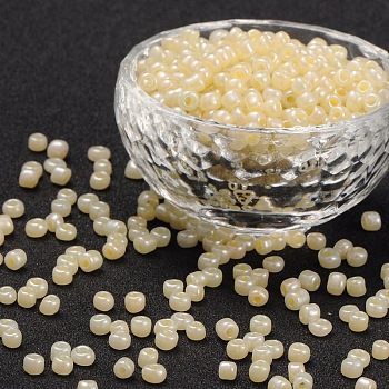 Glass Seed Beads, Ceylon, Round, Champagne Yellow, 4mm, Hole: 1.5mm, about 4500pcs/pound