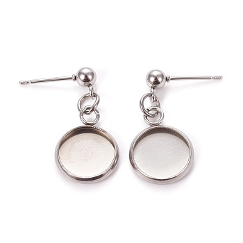 304 Stainless Steel Stud Earring Settings, Stainless Steel Color, 23mm, Pin: 0.9mm, Tray: 10mm