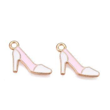 Alloy Enamel Pendants, Light Gold, Lead Free & Cadmium Free, High Heeled Shoes Charm, Pearl Pink, 19.5x10x1mm, Hole: 1.6mm