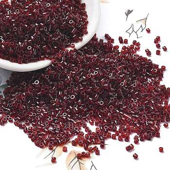 Transparent Colours Glass Seed Beads, Round Hole, AB Color Plated, Cylinder, Dark Red, 1.6x1.3mm, Hole: 0.8mm, about 60000pcs/pound