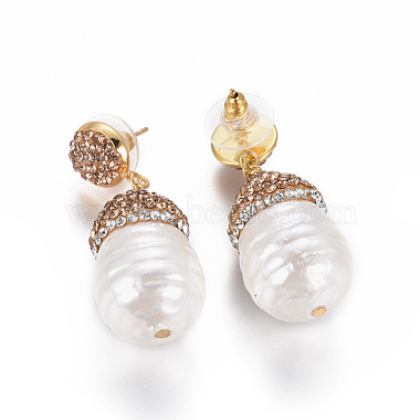 Natural Pearl Dangle Stud Earrings(EJEW-F230-03G)-2