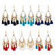 6 Pairs 6 Colors Leaf & Cotton Tassel Chandelier Earrings(EJEW-FI0003-14)-1
