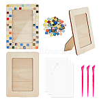 DIY Mosaic Photo Frame Making Kit, Including Natural Wood Rectangle Picture Frame, PVC Picture Frame Hard Sheet, Plastic Sculpture Knifes, Mosaic Glass Cabochons, Mixed Color, 194x143mm(DIY-OC0004-45)