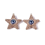 Handmade Polymer Clay & Rhinestone & Resin Big Pendants, Star & Evil Eye Charms, with Iron Loops, Light Gold, Light Colorado Topaz, 56~58x53~54x17~18mm, Hole: 3~4mm(FIND-Q123-02A)
