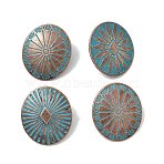 Tibetan Style Alloy Shank Buttons, Oval, 1-Hole, Red Copper & Green Patina, 25x22x7.5mm, Hole: 2.7mm(FIND-Z112-02)