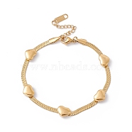 Ion Plating(IP) 304 Stainless Steel Heart Beaded Herringbone Chain Bracelet for Women, Golden, 7-1/4 inch(18.5cm)(BJEW-G656-05G)